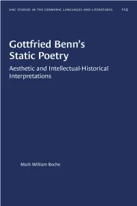 Gottfried Benn's Static Poetry