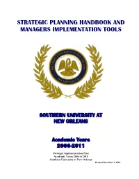 Table of Contents for Strategic Planning Managers Implementation Tools Handbook