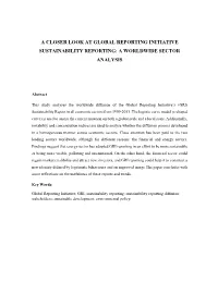 A Closer Look at Global Reporting Initiative Sustainability Reporting: a Worldwide Sector Analysis