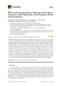 Effect of the Incorporation of Titanium on the Optical Properties of Zno Thin Films: from Doping to Mixed Oxide Formation
