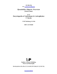 Quasistellar Objects: Overview ENCYCLOPEDIA of ASTRONOMY and ASTROPHYSICS