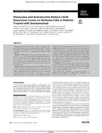 Monocytes and Granulocytes Reduce CD38 Expression Levels on Myeloma Cells in Patients Treated with Daratumumab Jakub Krejcik1,2, Kris A