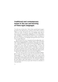 Traditional and Contemporary Issues in the Use and Learning of Finno-Ugric Languages