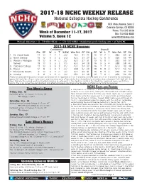 2017-18 Nchc Weekly Release