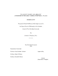 “To Collect, Digest, and Arrange”: Authorship in the Early American Republic, 1792-1801
