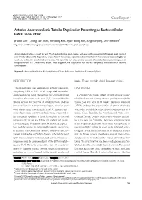 Case Report Anterior Anorectocolonic Tubular Duplication Presenting As