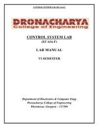 Control System Lab Lab Manual