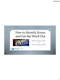 How to Identify Scams and Get the Word Out