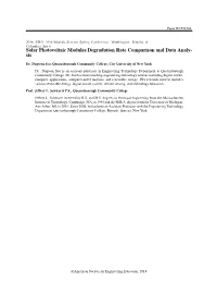 Solar Photovoltaic Modules Degradation Rate Comparison and Data Analy- Sis