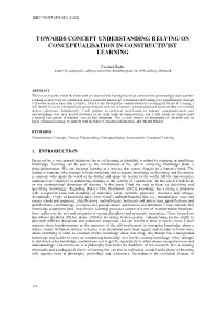 Towards Concept Understanding Relying on Conceptualisation in Constructivist Learning
