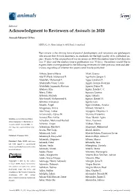 Acknowledgment to Reviewers of Animals in 2020