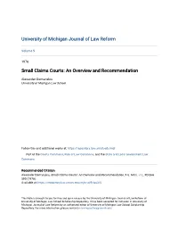 Small Claims Courts: an Overview and Recommendation