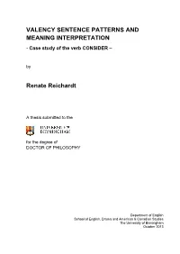 VALENCY SENTENCE PATTERNS and MEANING INTERPRETATION - Case Study of the Verb CONSIDER –