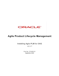 Installing Agile PLM for OAS V9.2.2.7