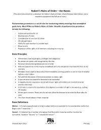 Robert's Rules of Order – the Basics