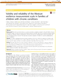 Validity and Reliability of the Mexican Resilience Measurement Scale In