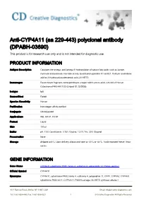 Anti-CYP4A11 (Aa 229-443) Polyclonal Antibody (DPABH-03690) This Product Is for Research Use Only and Is Not Intended for Diagnostic Use