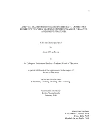 Applying Transformative Learning Theory to Understand Preservice Teachers’ Learning Experiences About Formative Assessment Strategies