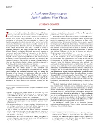A Lutheran Response to Justification: Five Views