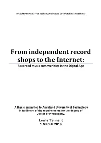 From Independent Record Shops to the Internet: Recorded Music Communities in the Digital Age