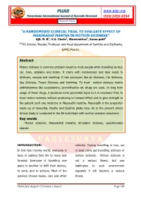 A RANDOMISED CLINICAL TRIAL to EVALUATE EFFECT of MASURADHI MANTHA in MOTION SICKNESS” Ajit