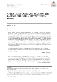 After Heidegger and Marion: the Task of Christian Metaphysics Today