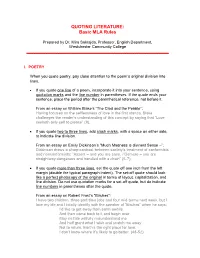 Quoting Literature –Basic MLA Rules