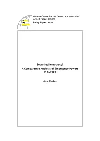 A Comparative Analysis of Emergency Powers in Europe
