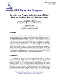 Security and Prosperity Partnership of North America: an Overview and Selected Issues