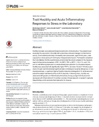 Trait Hostility and Acute Inflammatory Responses to Stress in the Laboratory