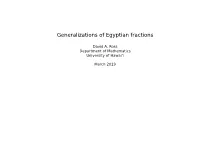 Generalizations of Egyptian Fractions