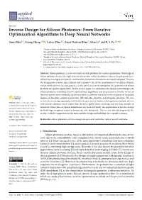 Inverse Design for Silicon Photonics: from Iterative Optimization Algorithms to Deep Neural Networks