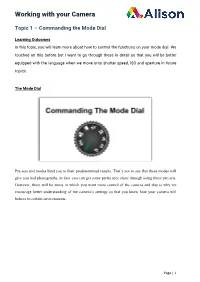 Topic 1 Commanding the Mode Dial