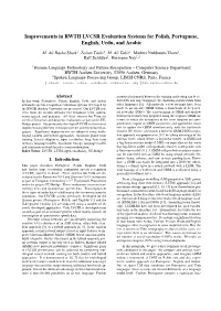 Improvements in RWTH LVCSR Evaluation Systems for Polish, Portuguese, English, Urdu, and Arabic