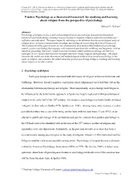 Positive Psychology As a Theoretical Framework for Studying and Learning About Religion from the Perspective of Psychology