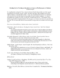Reading List for Teaching an Introductory Course on the Emergence of Judaism Christine Hayes