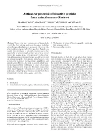 Anticancer Potential of Bioactive Peptides from Animal Sources (Review)