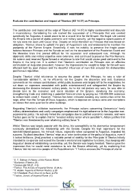 Evaluate the Contribution and Impact of Tiberius (AD 14-37) As Princeps
