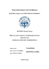 Multi-Document Summarization Drivenby Domain-Specific Embedding