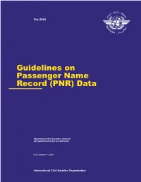 Guidelines on Passenger Name Record (PNR) Data