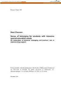 Sense of Belonging for Students with Intensive Special Education Needs an Exploration of Students’ Belonging and Teachers’ Role in Implementing Support