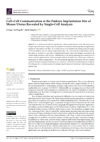 Cell–Cell Communication at the Embryo Implantation Site of Mouse Uterus Revealed by Single-Cell Analysis