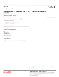Ecclesiastes Et Psychosoma (2015) : Deux Manuscrits Inédits De John Zorn François-Xavier Féron