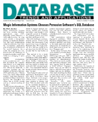 Magic Information Systems Chooses Pervasive Software's SQL Database