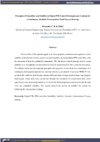 Principles of Instability and Stability in Digital PID Control Strategies and Analysis for a Continuous Alcoholic Fermentation Tank Process Start-Up