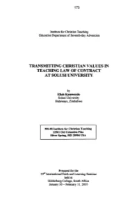 Transmitting Christian Values in Teaching Law of Contract at Solusi University