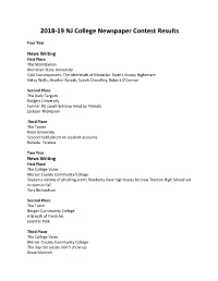 2018-19 NJ College Newspaper Contest Results