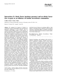 And an Abiotic Factor (Low Oxygen) As an Influence on Benthic Invertebrate Communities