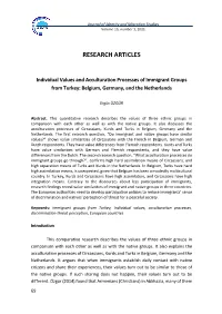 Individual Values and Acculturation Processes of Immigrant Groups from Turkey: Belgium, Germany, and the Netherlands