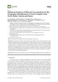 Statistical Analysis of Mineral Concentration for the Geographic Identiﬁcation of Garlic Samples from Sicily (Italy), Tunisia and Spain